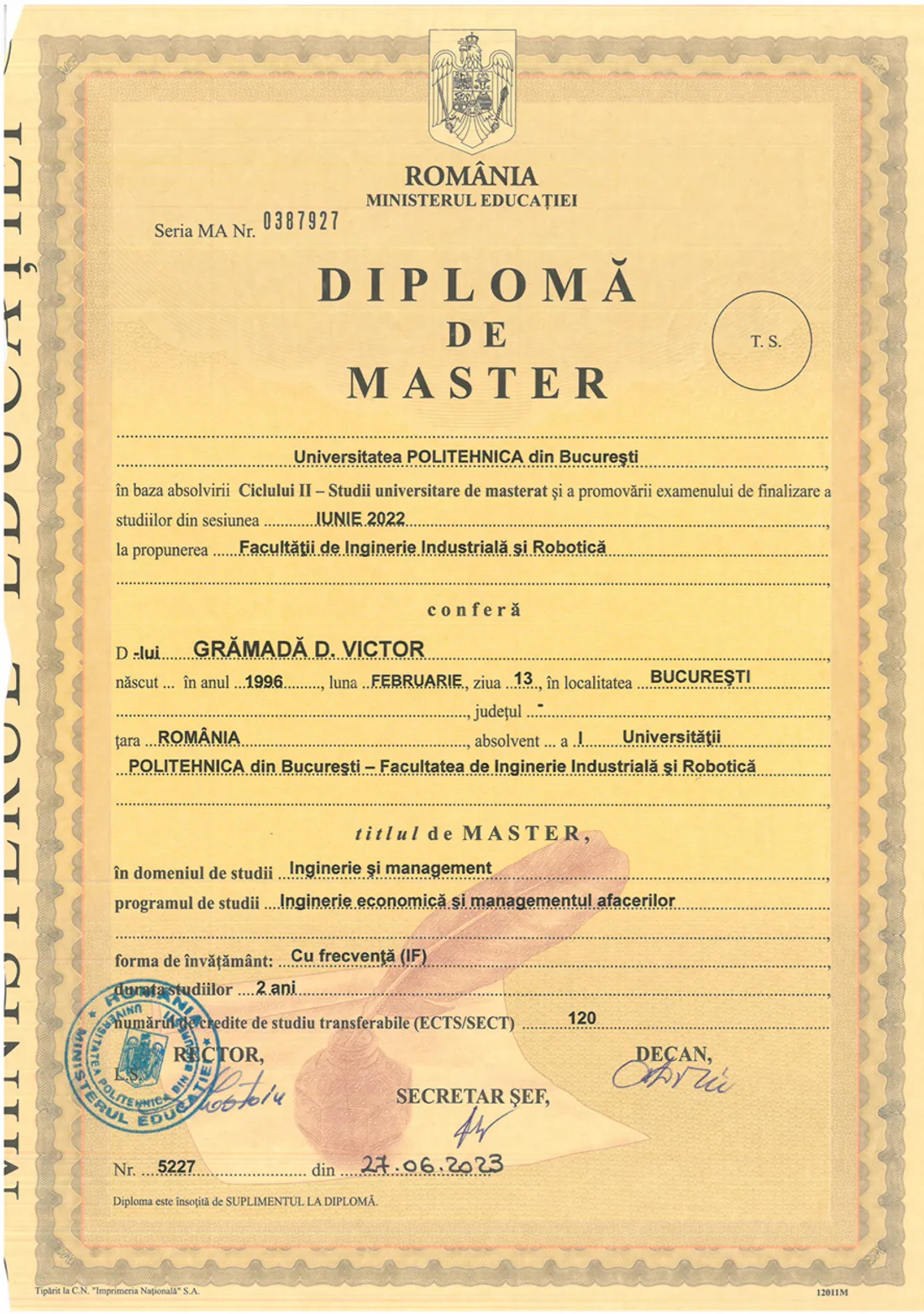 Diplomă de Master în Inginerie și Management — Universitatea Politehnica București